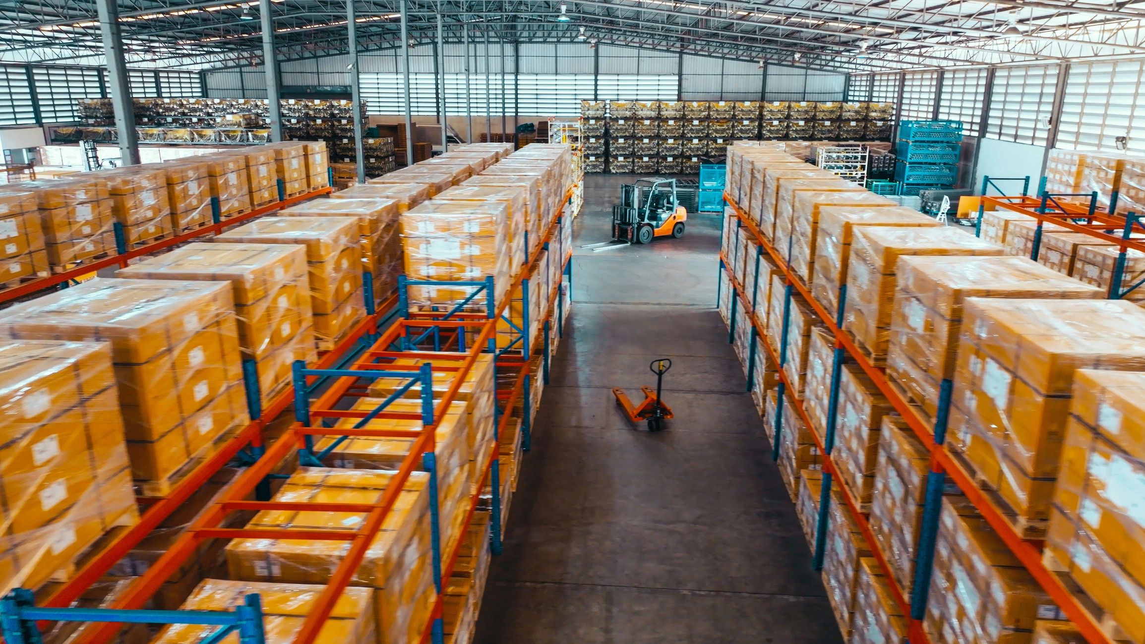 Warehouse logistics and stored packages in an industrial facility